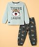 Mini Donuts Cotton Single Jersey Knit Full Sleeves T-Shirts and Joggers with Tiger Print - Green