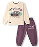 Mini Donuts Single Jersey Knit Full Sleeves T-Shirts & Joggers Set with Jeep & Text Print - Pink