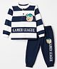 Mini Donuts Single Jersey Full Sleeves T-Shirt and Pant with Full Length and Bear Applique in Navy Blue for 12-18 Months