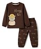 Mini Donuts Single Jersey Knit Full Sleeves T-shirt and Joggers Set With Text Print - Brown