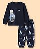 Mini Donuts Single Jersey Knit Full Sleeves T-Shirt & Joggers Set with Boy & Text Print - Navy Blue