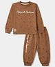 Mini Donuts Single Jersey Knit Full Sleeves T-Shirt & Joggers Set with Beyond Awesome Text Print - Brown