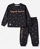 Mini Donuts Single Jersey Knit Full Sleeves T-Shirt & Joggers Set with Beyond Awesome Text Print - Charcoal Grey