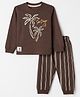 Mini Donuts Cotton Single Jersey Knit Full Sleeves T-Shirt and Pant with Palm Trees Print - Brown