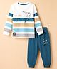 Mini Donuts Single Jersey Cotton Knit Full Sleeves T-Shirt and Joggers with Skateboarder Print in Blue
