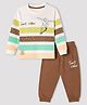 Mini Donuts Cotton Single Jersey Knit Full Sleeves T-Shirt and Joggers with Skateboarder Print - Brown