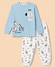 Mini Donuts Cotton Single Jersey Knit Full Sleeves T-Shirt and Jogger with Zebra & Giraffe Print and Applique - Light Blue & White