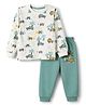 Mini Donuts Single Jersey Knit Full Sleeves T-shirt and Joggers Set With Vehicle Print - Green