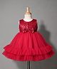 Babyhug Mesh Woven Sleeveless Sequinned Layered Party Dress With Bow Applique & Frills - Maroon