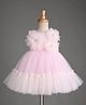 Babyhug Mesh Woven Sleeveless Party Dress With Floral Corsage - Pink
