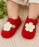 Daizy Floral Applique Detailed Velcro Closure Booties - Red