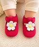 Daizy Floral Applique Detailed Velcro Closure Booties - Fushia