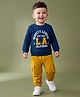 Babyhug Terry Knit Full Sleeves Text Printed T-Shirt & Jogger Set - Navy Blue & Yellow