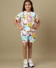 Kidsville Cotton Knit Sanrio Friends Featuring Half Sleeves Hello Kitty Theme Checked Coordinating Tee & Shorts Set - Yellow Blue & White