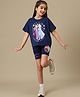 Kidsville Cotton Knit Disney Frozen Featuring Half Sleeves Elsa & Anna Printed Tee & Shorts Set - Blue