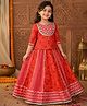 Superminis Cotton Woven Three Fourth Sleeves Gota Lace Detailed Bandhani Designed Ethnic Lehenga Choli Set - Red