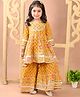 Superminis Cotton Woven Floral Printed Front Slit Three Fourth Sleeves Kurti Sharara Set - Mustard