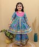 Superminis Cotton Woven Floral Printed Gotta Work Embelished Three Fourth Sleeves Kurti Sharara Set - Blue