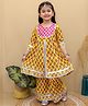 Superminis Cotton Woven Floral Printed Gotta Work Embelished Three Fourth Sleeves Kurti Sharara Set - Yellow