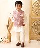 Superminis Cotton Woven Full Sleeves Kurta Pyjama with Embroidery Jacket Ethnic Wear Set - Cream