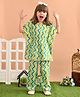 Superminis Pure Cotton Woven Half Batwing Sleeves Zig Zag Printed Coordinating Kaftaan & Pant Set - Green