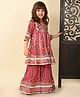 Superminis Cotton Woven Three Fourth Sleeves Floral Printed With Gota Lace Detailed Kurti Sharara Set - Dark Pink