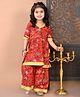 Superminis Cotton Woven Half Sleeves Lace Embellished Floral Printed Kurta With Coordinating Sharara Set - Red