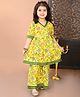 Superminis Cotton Woven Half Sleeves Lace Embellished Floral Printed Kurta With Coordinating Sharara Set - Yellow