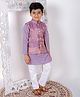 Superminis  Cotton Woven Full Sleeves Solid Kurta Pyjama With Dupion Silk Seamless Scallop Styles Ethnic Motif Designed Jacket - Purple