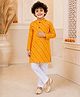 Superminis Cotton Woven Full Sleeves Leheriya Printed Kurta With Pyjama Set - Yellow