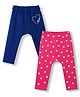 Doodle Poodle Cotton Knit Diaper Leggings with Heart & 'Love' Text Print Pack of 2- Navy Blue & Pink