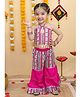 Titrit Cotton Woven Sleevless Striped & Geometric Printed Coordinating Kurti Sharara Set - Pink
