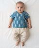 KLINGARU Cotton Knit Half Sleeves Ikat Printed Jhabla & Pants Set - Blue