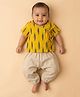 KLINGARU Cotton Knit Half Sleeves Ikat Printed Jhabla & Pants Set - Yellow