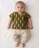 KLINGARU Cotton Knit Half Sleeves Ikat Printed Jhabla & Pants Set - Green
