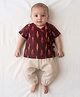 KLINGARU Cotton Knit Half Sleeves Ikat Printed Jhabla & Pants Set - Maroon