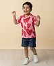 KLINGARU Cotton Knit Half Sleeves Hearts Printed Shirt & Shorts Set - Red