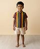 KLINGARU Cotton Knit Half Sleeves Striped Top & Shorts Set - Multi Colour