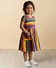 KLINGARU Cotton Knit Half Sleeves Striped Dress - Multi Colour