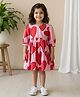 KLINGARU Cotton Knit Three Fourth Sleeves Hearts Printed Dress - Pink