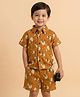 KLINGARU Cotton Knit Half Sleeves Sheep Printed Coordinating Shirt & Shorts Set - Orange