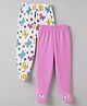 Doodle Poodle 100% Cotton Knit Full Length Butterfly & Floral Printed Booties Leggings Pack Of 2 - White & Pink
