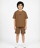 Anthrilo Cotton Blend Knit Half Sleeves Essentials Text Patch Detailed Oversized Tee & Shorts Set - Brown