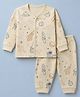 Mini Donuts Cotton Blend Sinker Knit Full Sleeves Co-ord Shirt & Pyjama NIght Suit With Rocket Print - Beige
