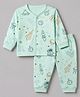 Mini Donuts Cotton Blend Sinker Knit Full Sleeves Co-ord Shirt & Pyjama NIght Suit With Rocket Print - Green