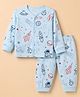 Mini Donuts Cotton Blend Sinker Knit Full Sleeves Co-ord Shirt & Pyjama NIght Suit With Rocket Print - Blue