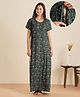 NIGHTSPREE Cotton Blend Woven Half Sleeves Floral Printed Maternity Nighty With Side Zipper Nursing Access - Green