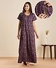 NIGHTSPREE Cotton Blend Woven Half Sleeves Floral Printed Maternity Nighty With Side Zipper Nursing Access - Purple