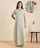 NIGHTSPREE Cotton Blend Woven Half Sleeves Floral Printed Maternity Nighty With Side Zipper Nursing Access - Green