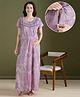 NIGHTSPREE Cotton Blend Woven Half Sleeves Abstract & Geometric Printed Maternity Nighty With Side Zipper Nursing Access - Pink